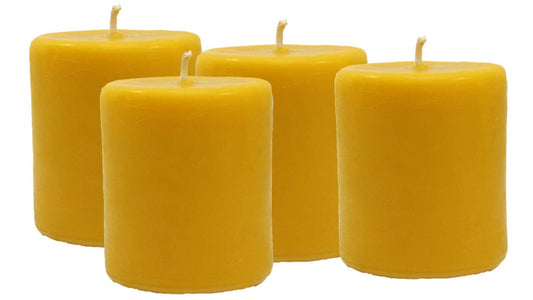 4 Stück Stumpenkerze Tischkerze 6,5 x 7,5 cm 100% Bienenwachs aus BIOLAND Imkerei, Bienenwachskerze